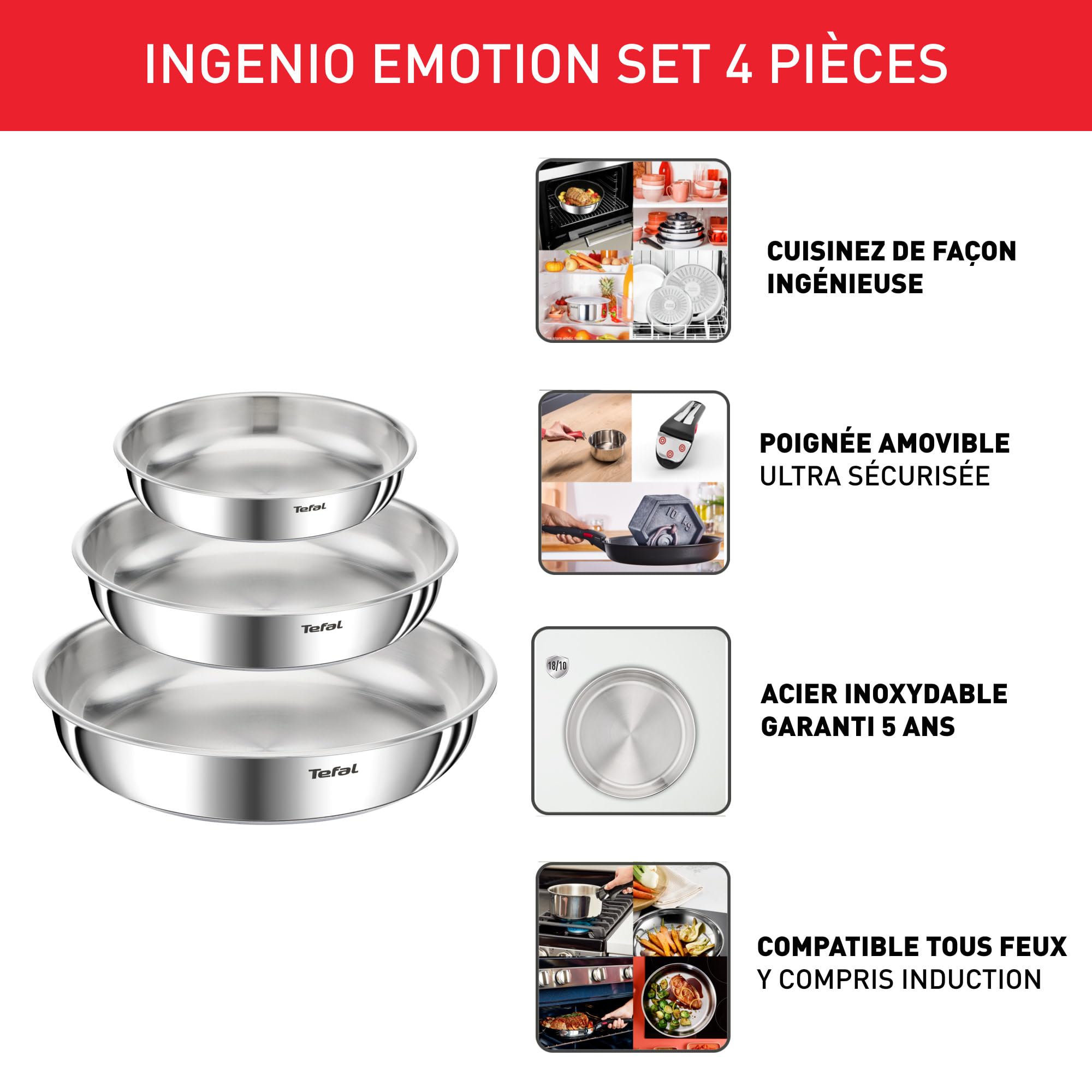 Tefal INGENIO EMOTION, Set 4P, Inox non revêtu
