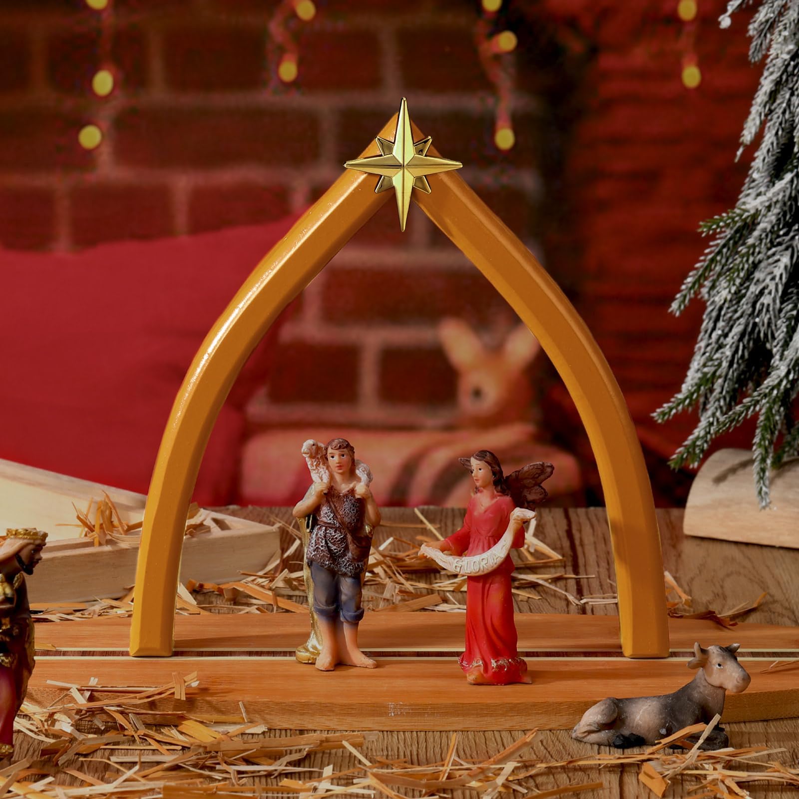YouyoleChristmas Indoor Nativity Scene Wood Christmas Decorations Holy Christmas Tabletop Decorations Blessed Creche Memory Crucifix Accessories, Christmas Nativity Scene Figurines