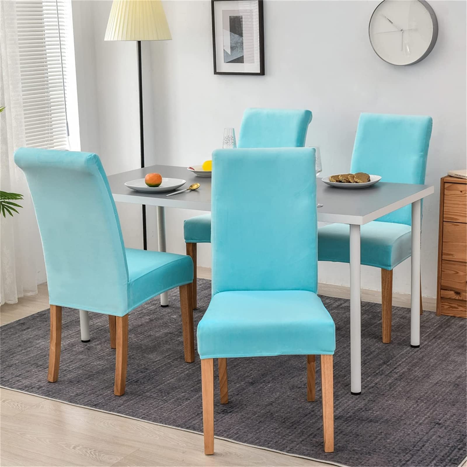 Coprisedia con Schienale Elasticizzate, Copertura della Sedia, Coprisedili da Pranzo Antiscivolo Rimovibile, Fodere Sedie con Schienale, Decorazione per Matrimoni, Banchetti (Set di 6,Acqua Blu)