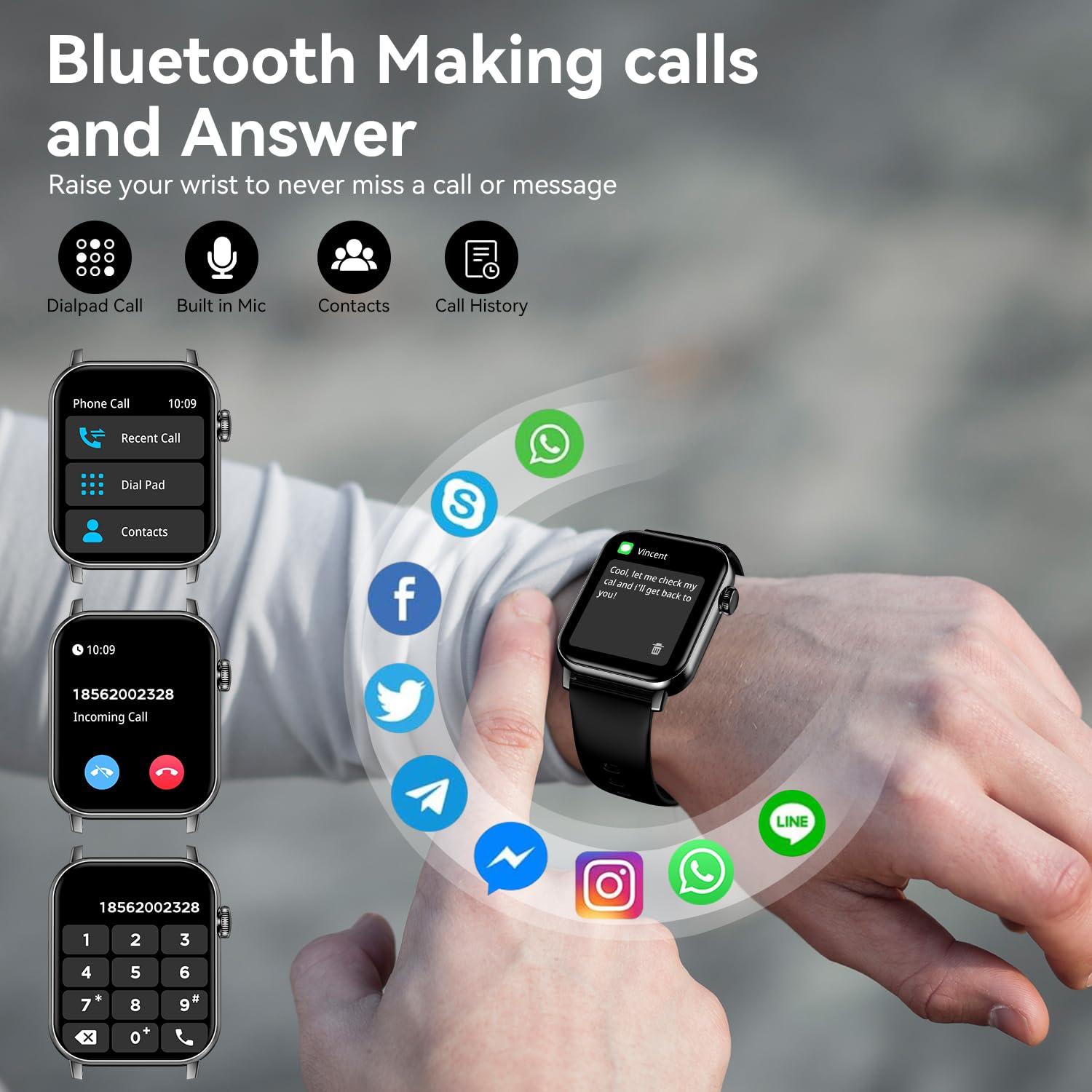 Smart Watches for Men Women, 1.83" HD Touchscreen Fitness Tracker with Bluetooth Calls, IP68 Waterproof, 120+ Sport Modes, 7-Day Battery, 24/7 Heart Rate & Sleep Monitor for iPhone Android iOS (Black)