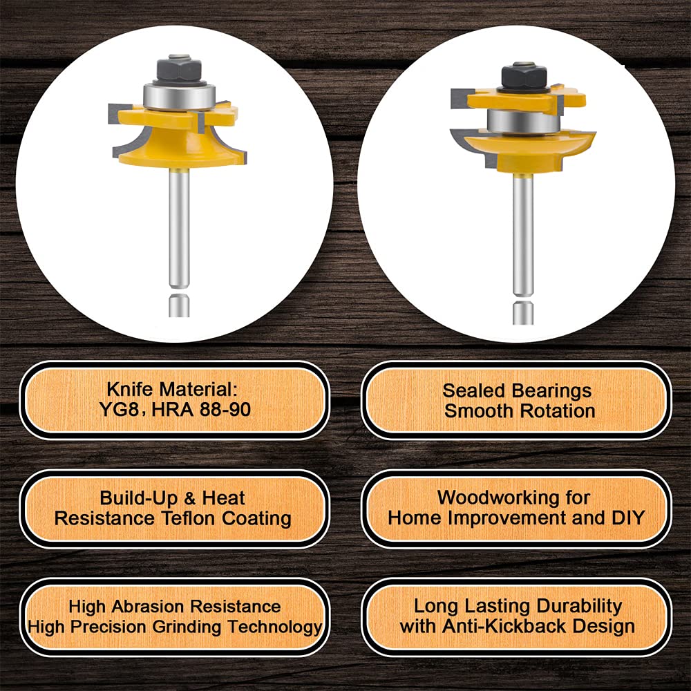 Frezy do frezów 3 szt. Zestaw frezów do frezów, trzpień 1/4 cala okrągły nad podniesionym panelem, drzwi szafkowe, szyna Ogee i słupek, frez do obróbki drewna, narzędzie do frezowania drewna (pojedy
