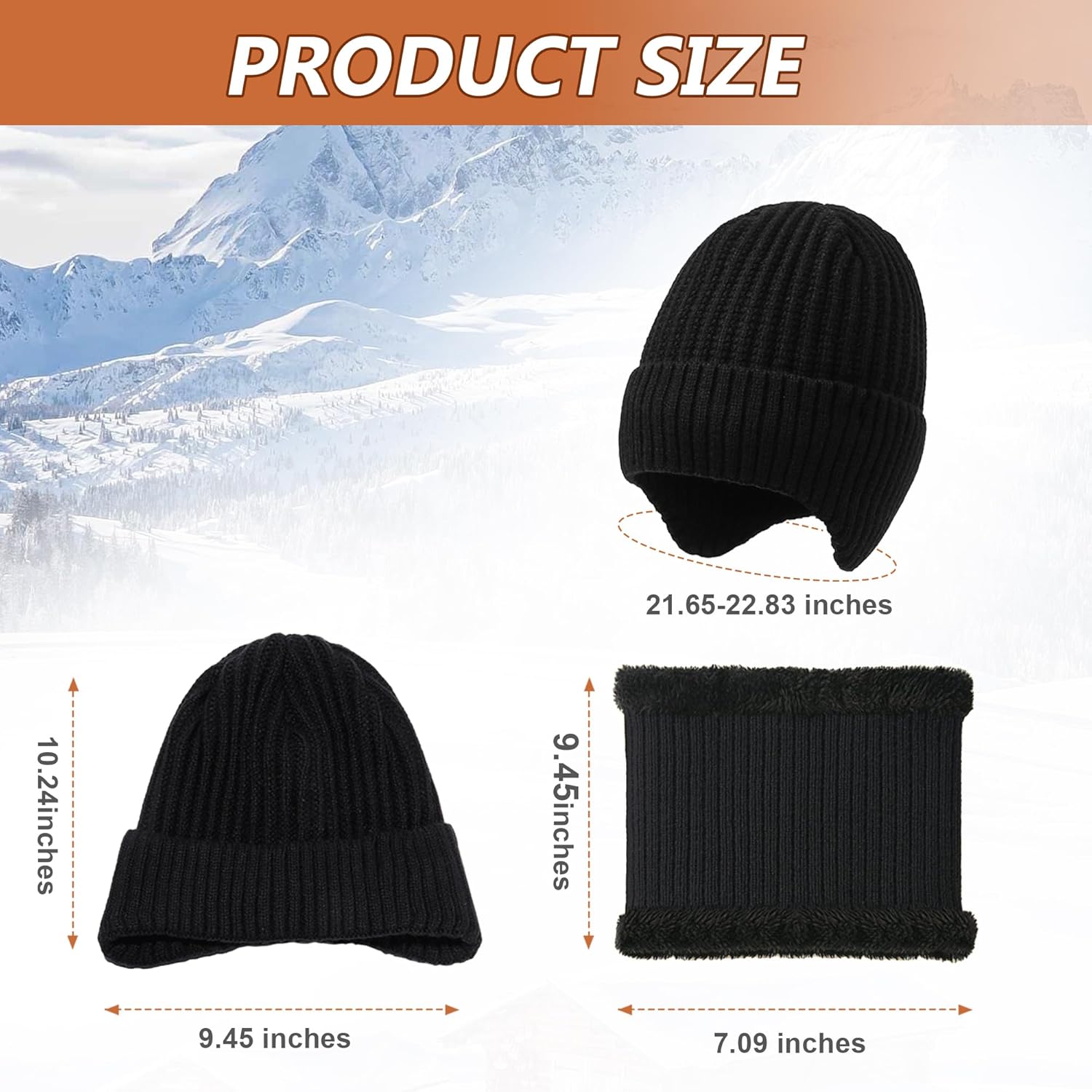 Winter Hat Scarf Set, Warm Thick Fleece Lined Skull Cap Neck Outdoor Winter Hat Scarf for Men Women - Image 2