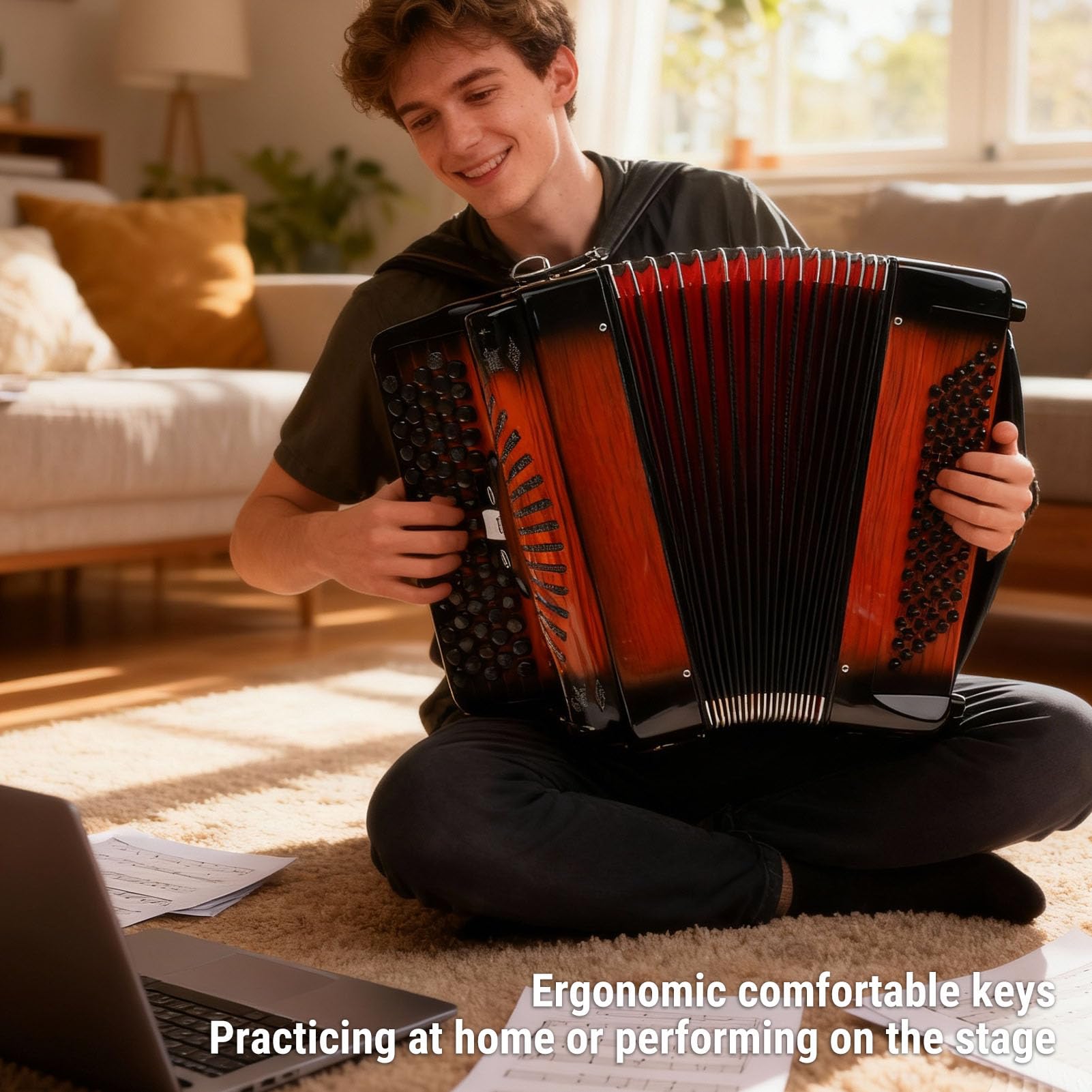 Fisarmonica Cromatica Professionale a 69 Tasti, 96 Pulsanti per Bassi con Ance di qualità, Ideale per Adulti Principianti con Borsa Imbottita, Cinghie