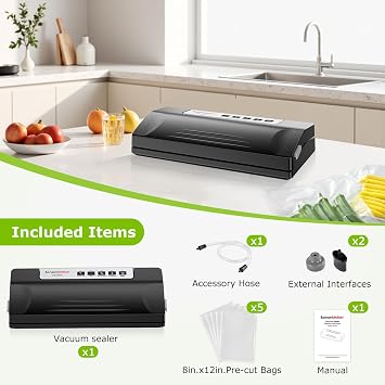 Bonsenkitchen Vacuum Sealer Machine for Food Storage,Black-Silver