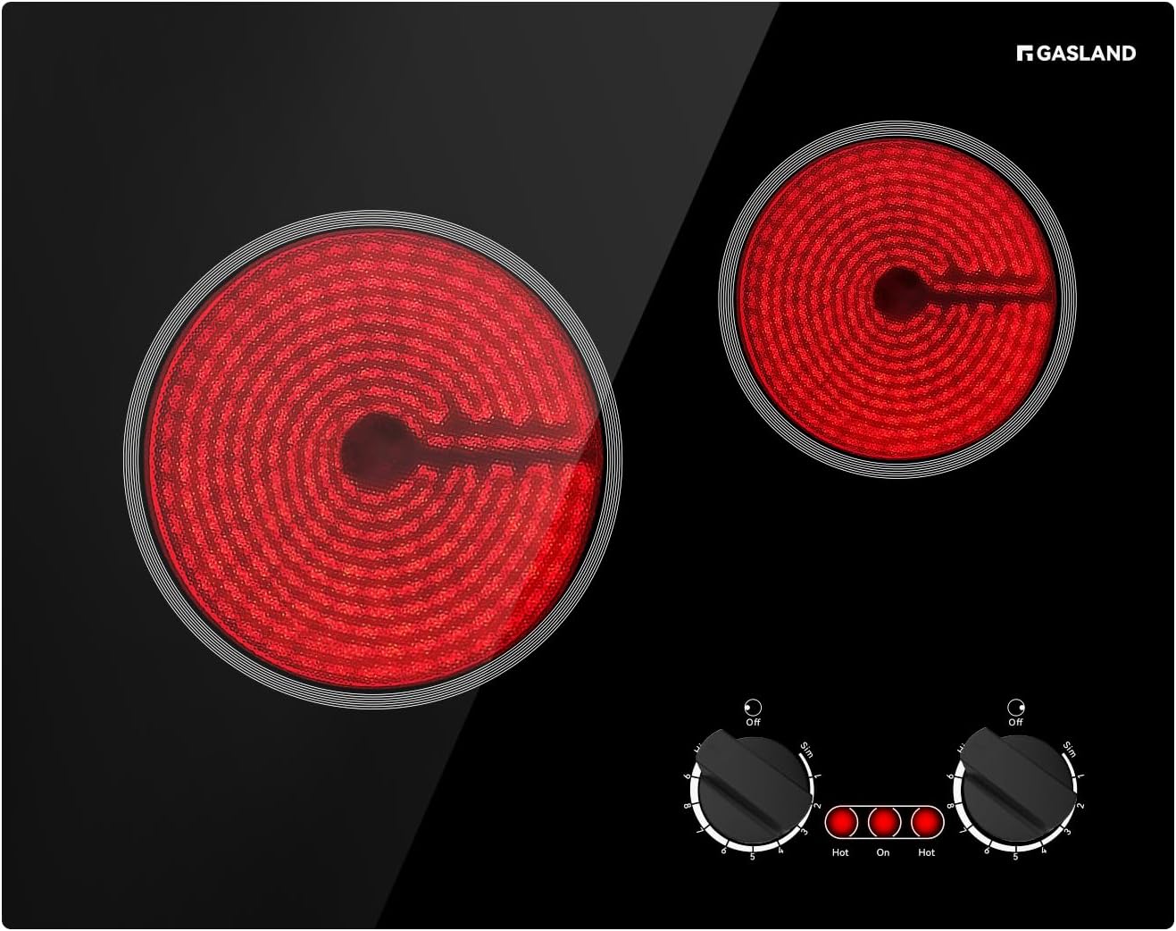 GASLAND Apartment Electric Cooktop 2 Burners, 21 Inch Built in Radiant Glass Stove Top, UL Certified, 3700W Ceramic Electric Stovetop, 9 Heating Levels, Knobs Control, Instant Heating Up, 240V