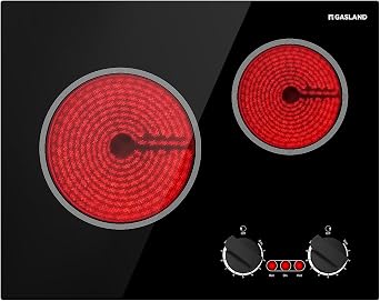 GASLAND 21 Inch Electric Cooktop 2 Burners, Built in Radiant Glass Stove Top for Apartment, UL Certified, 3700W Ceramic Electric Stovetop, 9 Heating Levels, Knobs Control, Instant Heating Up, 220V