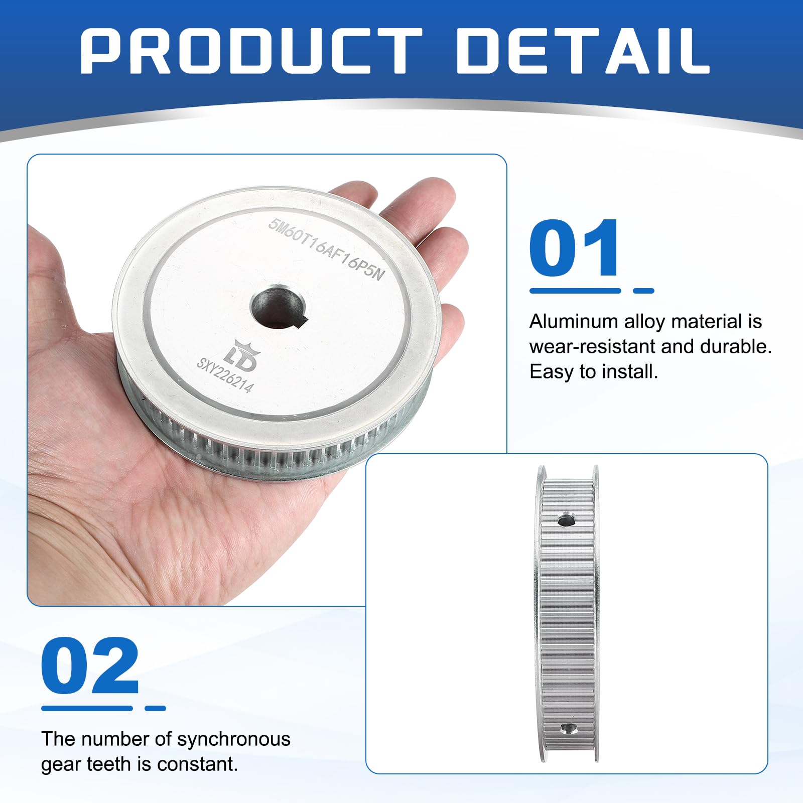 MECCANIXITY Timing Belt Pulley Aluminum 60 Teeth 5/8" 16mm Bore — Amazon image 3