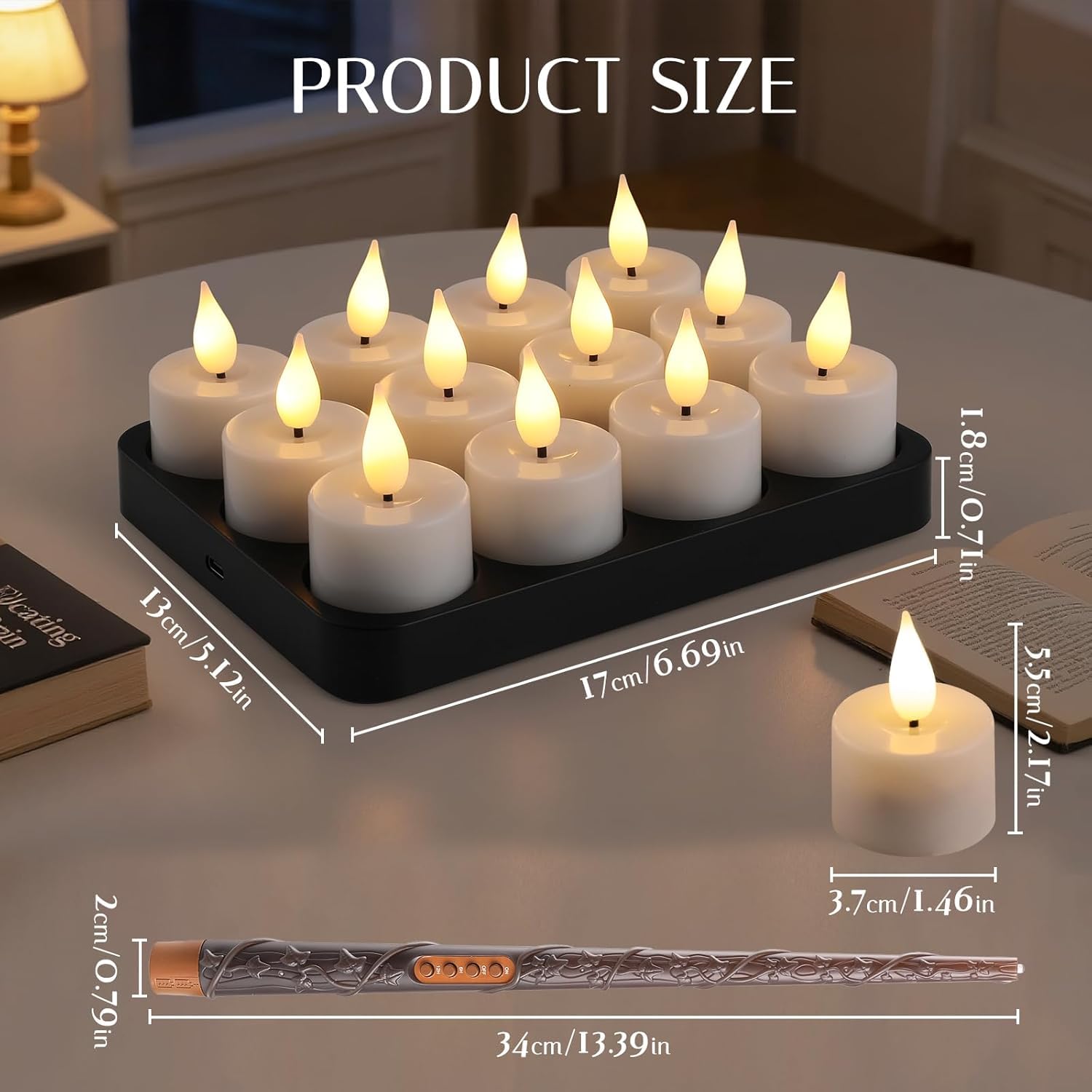 led teelichter Flammenlose kerzen aufladbar mit Zauberstab fernbedienung timer,12pcs aufladbare teelichter mit ladestation für Zimmer Wohnzimmer Halloween Kürbis Weihnachten Party Deko