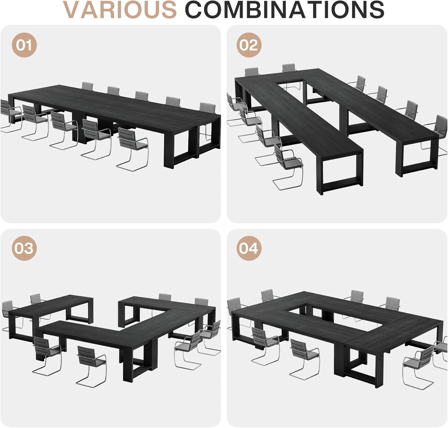 Tribesigns 7 ft Conference Table for 6 to 8 People, Modern Rectangle Meeting Room Desk for Boardroom, Home Office (Black)