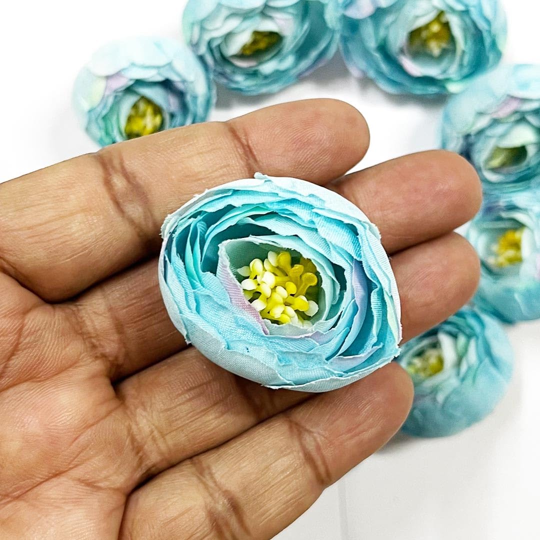 ADIKALA 5cm Artificial Rose Peony for Gifting, Trousseau Packing, Cake Decoration, Hamper Making, Mandir Pooja Ghar, Birthday & Anniversary Decoration | Fake Rose Peonies (50, Blue)