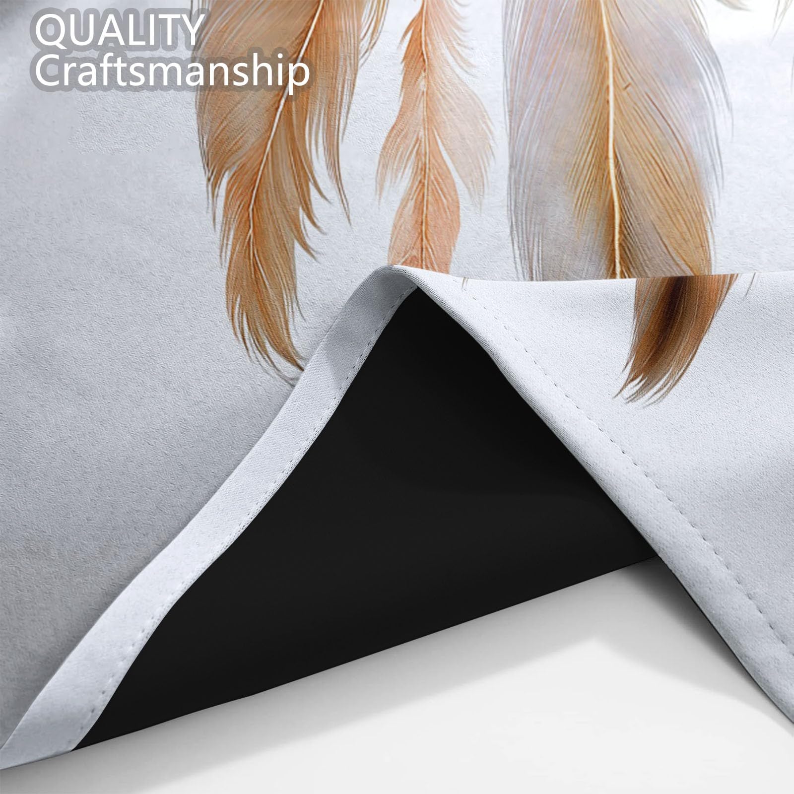 Verdunkelungsvorhang Wohnzimmer Böhmen Federn - Thermovorhang Blickdicht mit Ösen 91.5 x 214 cm (2er Set), Weiß Gardinen Blumen Traumfänger für Büro & Schlafzimmer