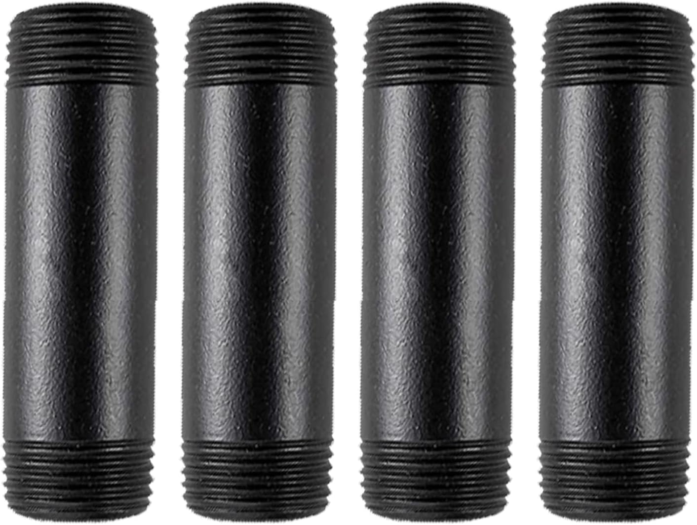 Black extension tube, 1" x 8" external threaded pipe, painted iron pipe, metal pipe fittings, suitable for DIY industrial-style furniture decoration. (Pack of 4) (1‘’x8")