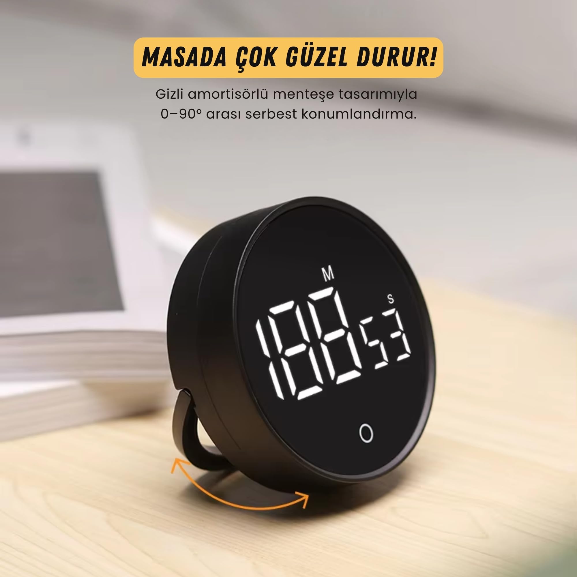 GWORKE RT-1 Mıknatıslı Rotary Zamanlayıcı 0-199 İleri Geri Sayım Kronometre, Ayaklı Stand, LED Ekran, USB-C Şarjlı, Pomodoro & Mutfak Timer (Beyaz)