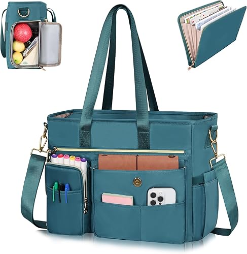 Miniatura 10 de ESTARER Bolsa tote para profesores para mujer, 2 piezas, bolsa de trabajo para computadora portátil de 15.6 pulgadas, bolsa de computadora con