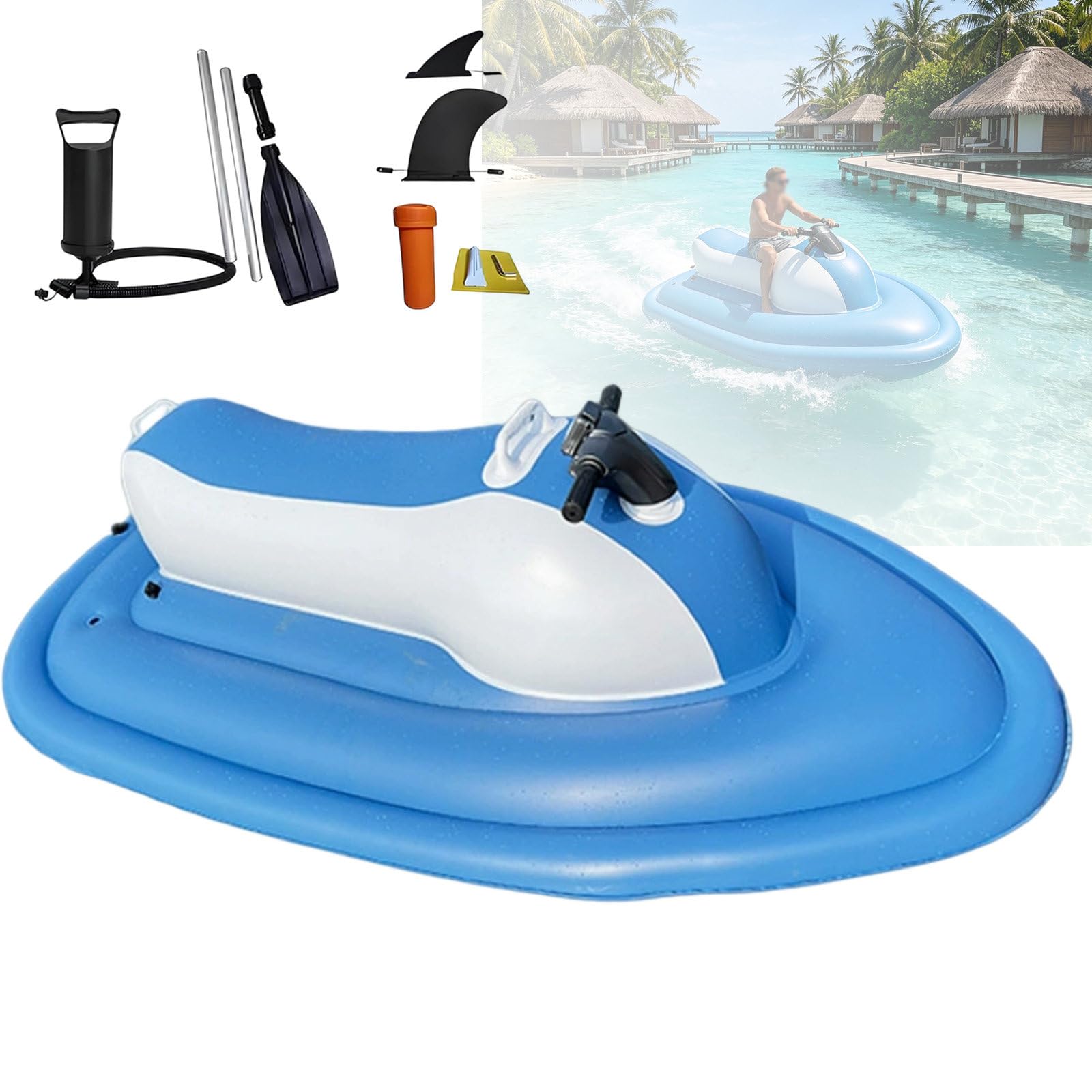 LwiftGal Inflatable Electric Jet Ski, Foldable Electric Inflatable Jet Ski, 220kg Load Capacity, Underwater 500w Scooter(Optional), For Adults Sea Diving Lake Cruising White-Nothrusters