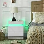 HOMCOM Table de chevet, table de fin avec LED Lumières, Table de chevet avec 2 Tiroirs, pour Chambre, Blanc