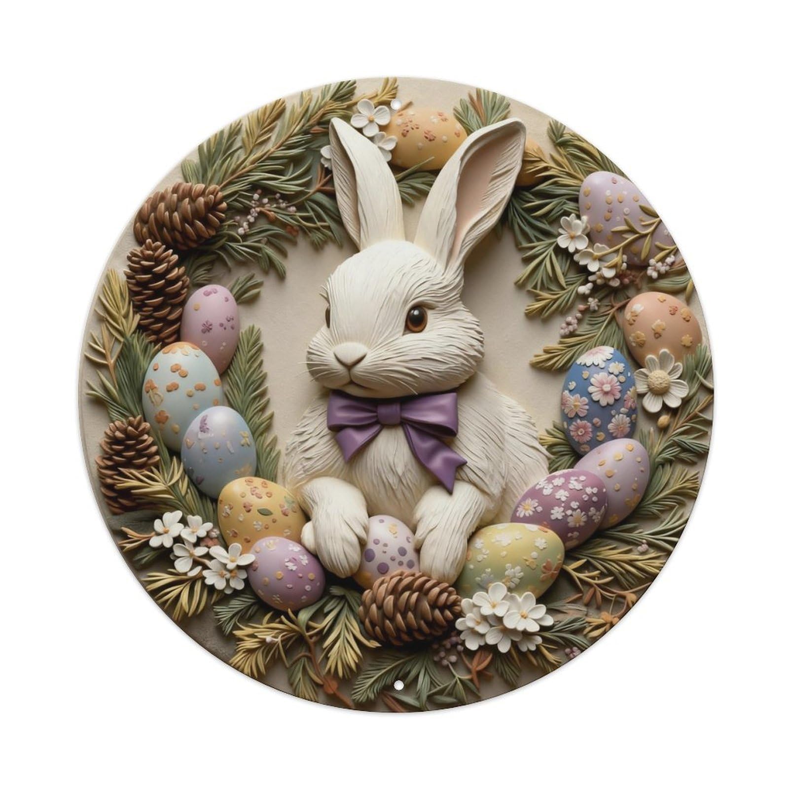 Zlatcbu Vintage Easter Bunny Eggs Flowers Pinecones Spring Metal Tin Sign Retro Wall Art Poster, Decor For Home Living Room Bar Cafe Garage, 8X8 Inch
