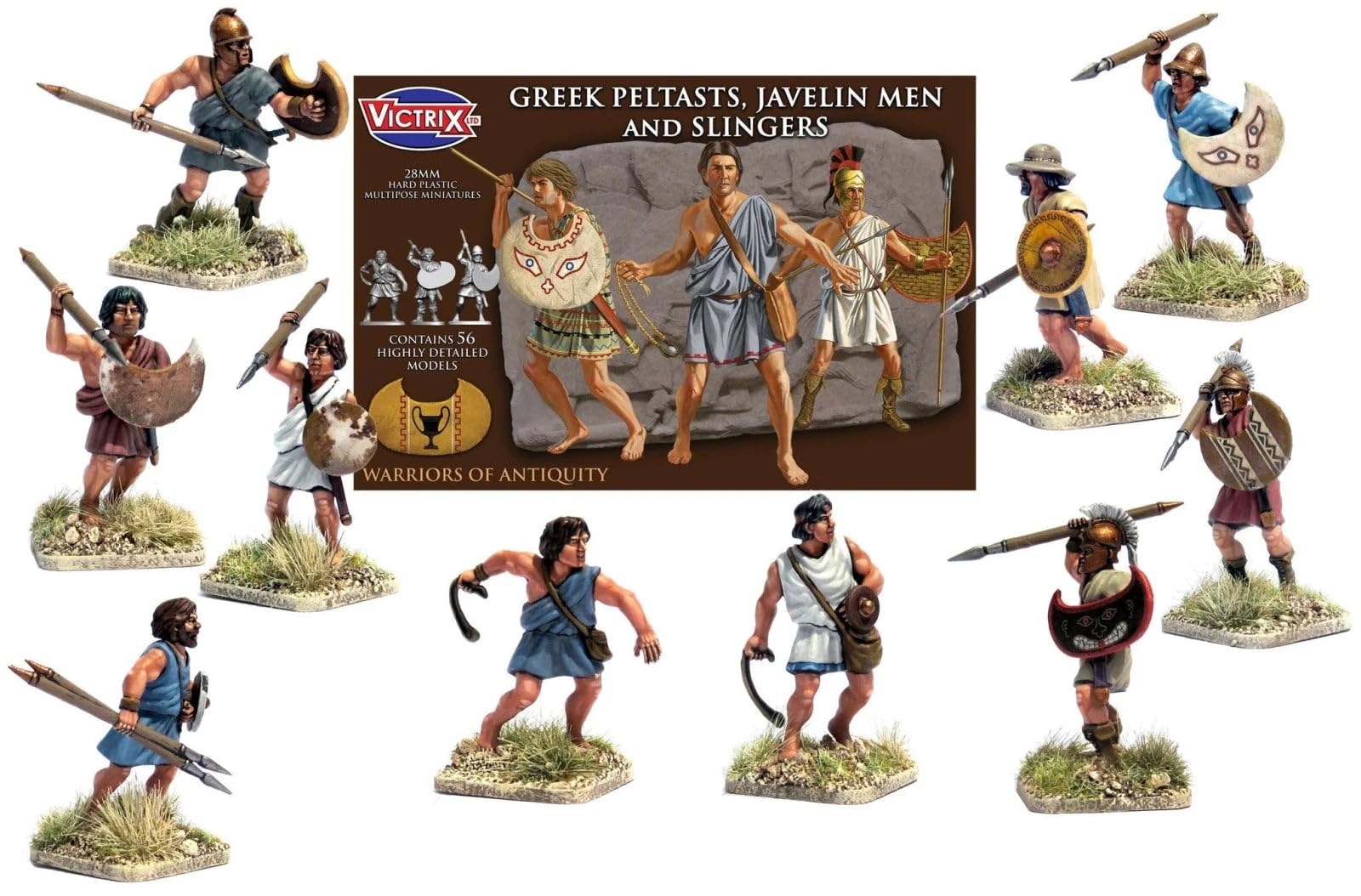 Victrix VXA006 - Greek Peltasts, Javelin Men and Slingers - 56 Figure Box Set - 28mm Plastic Minatures - Greek Ancients - Warriors of Antiquity