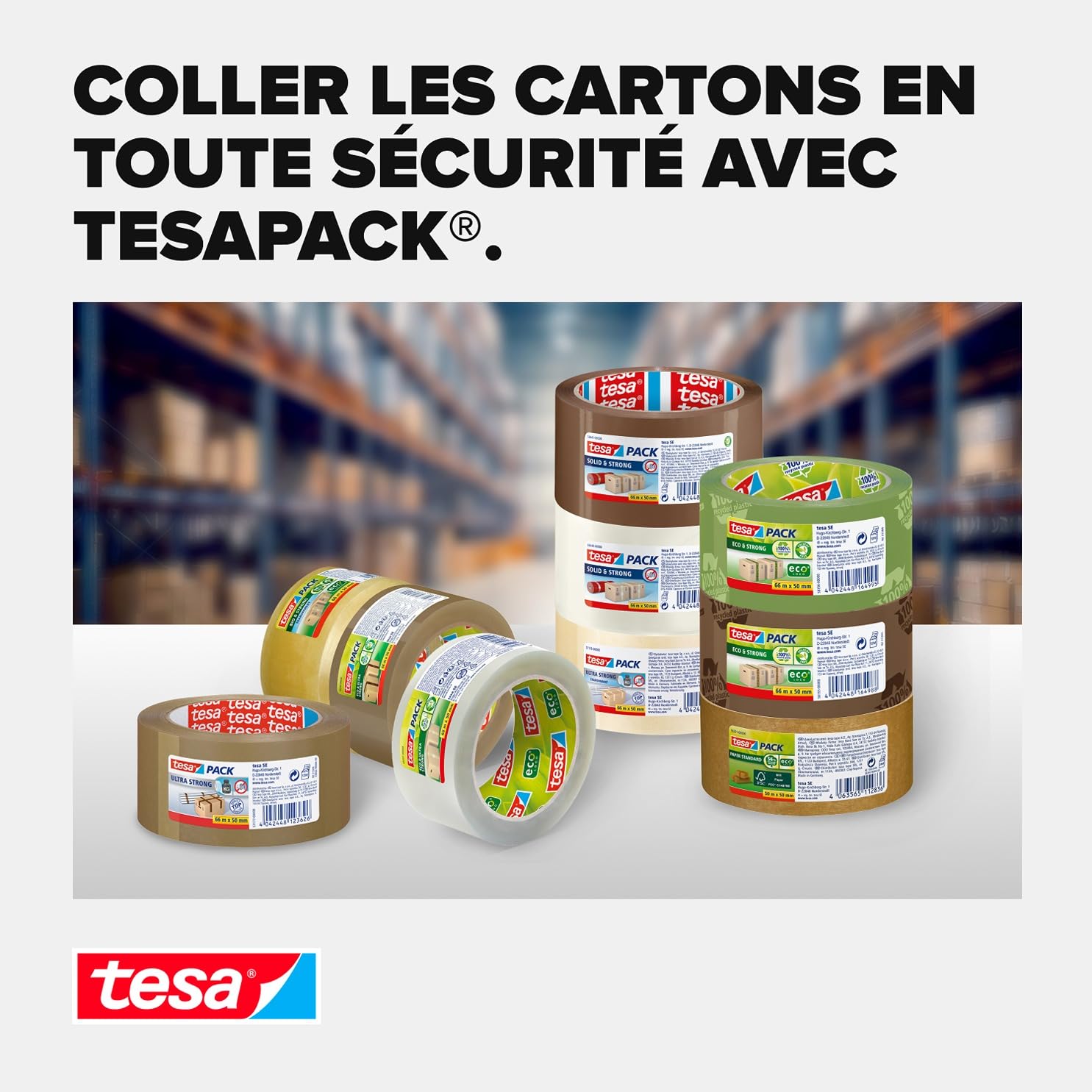 tesapack 4124 Lot de 6 Rubans Adhésifs d'Emballage PVC - Adhésif Premium de Qualité Supérieure pour Emballage de Colis et Cartons - Marron - 6 Rouleaux de 66 m x 50 mm Chacun