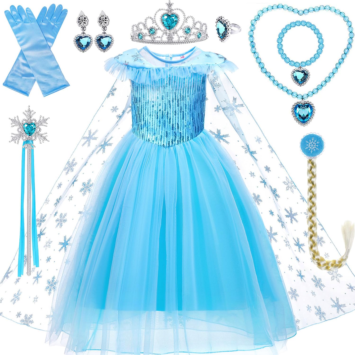 Snow Queen Princess Costume for Girls – Blue Party Cosplay Dress with Accessory Set for Toddlers and Kids – Perfect for Birthday Parties, Halloween, Christmas, and Adventure Cosplay