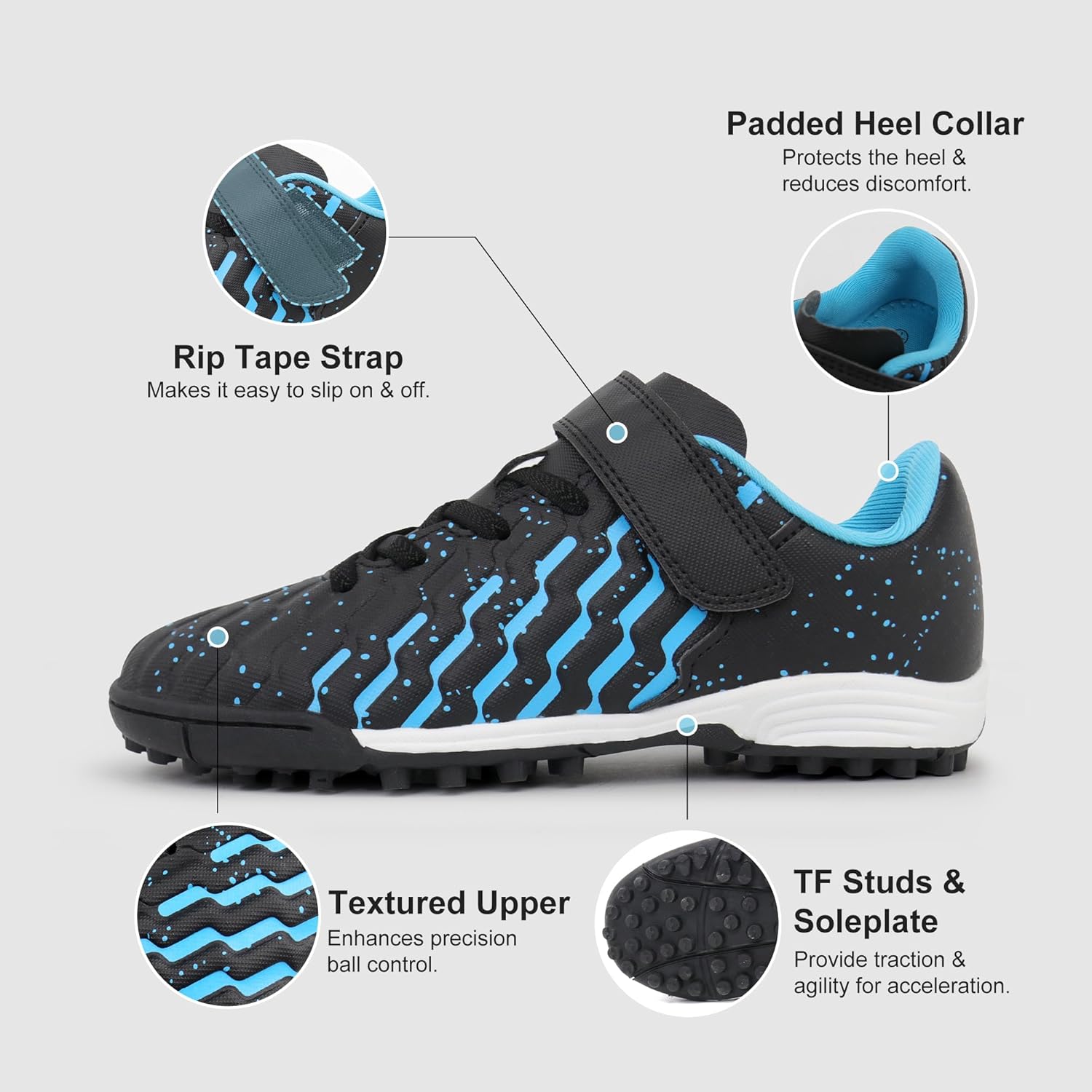 Tobfis Boys Girls Indoor Training Soccer Cleats Turf Soccer Shoe Unisex-Child Athletic Sneakers