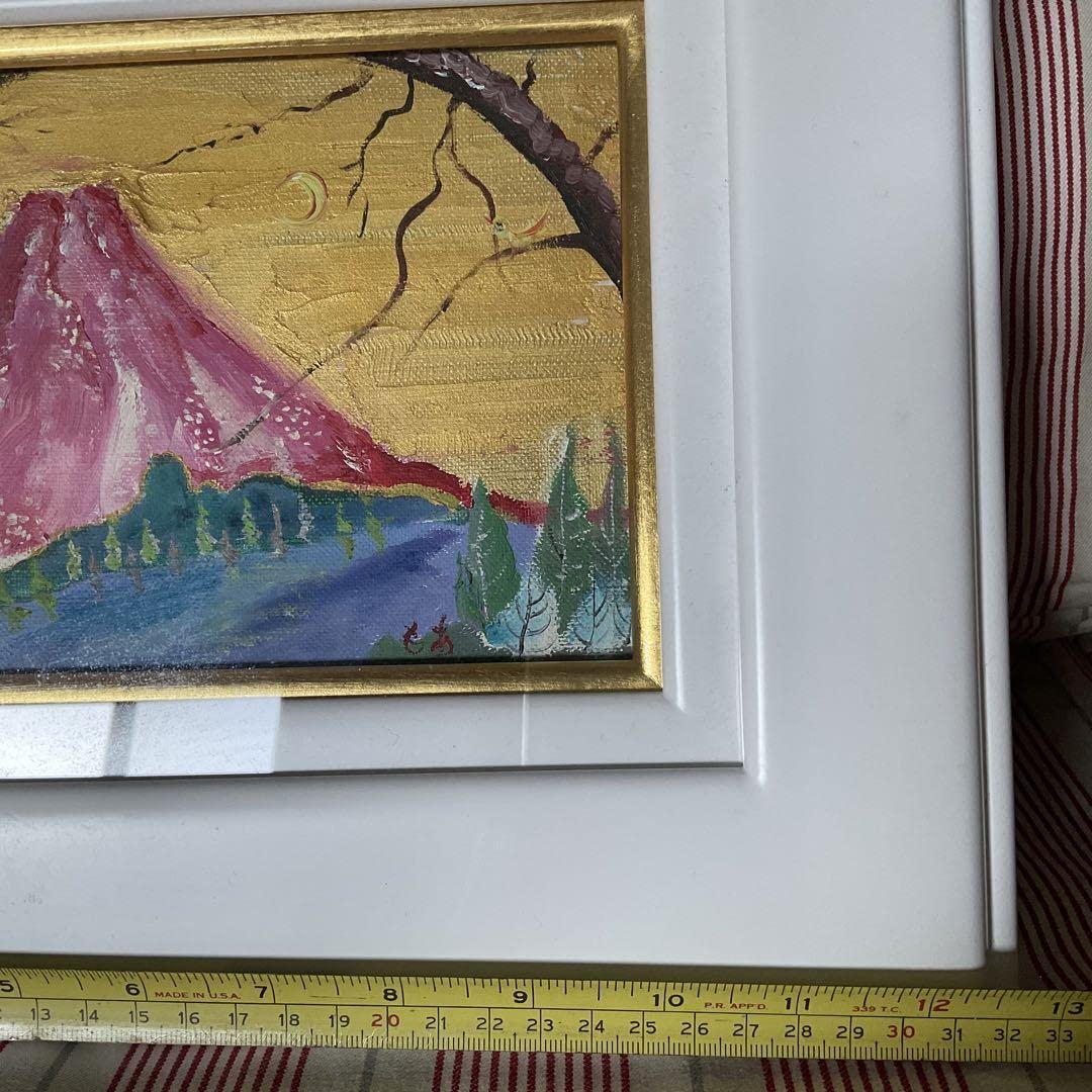 Amazon.co.jp: 絵画 油絵 板谷モア 富士山 赤富士と月 額装