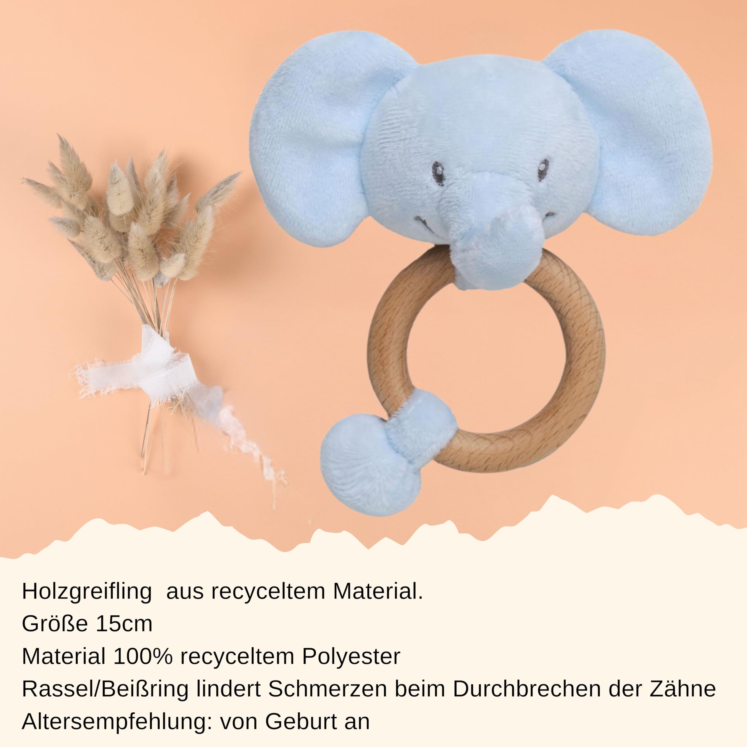 Trend Mama® Windeltorte | Elefant |mit Musselintuch, Holzrassel Elefant, Breilöffel,Spucktuch,Babysocken | Babygeschenk Geburt (Hellblau)