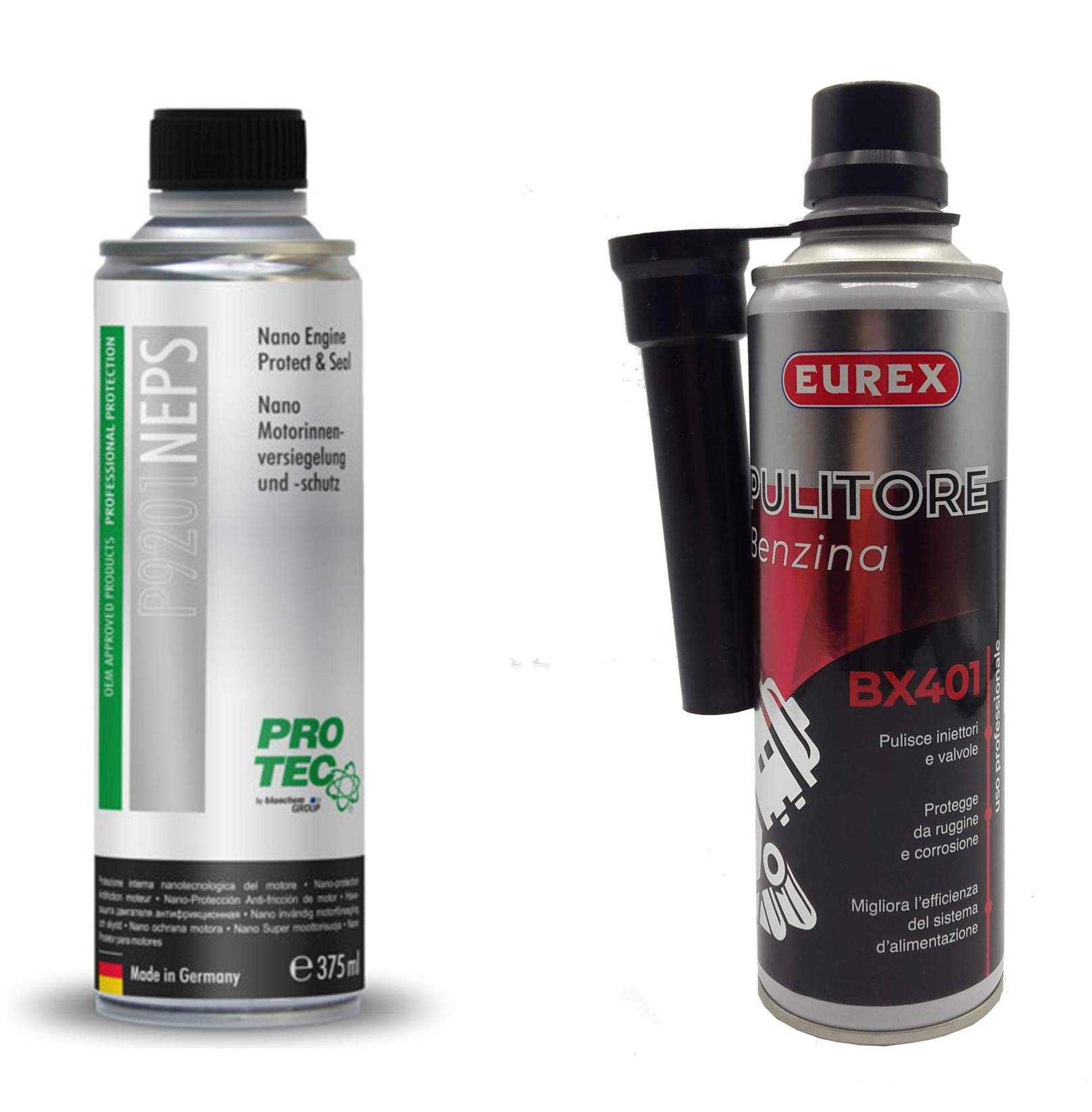 PRO TEC Nano Engine Protect & Seal Protezione nanotecnologica del motore 375ml + EUREX BX401 Pulitore iniettori benzina ml. 300 (1)