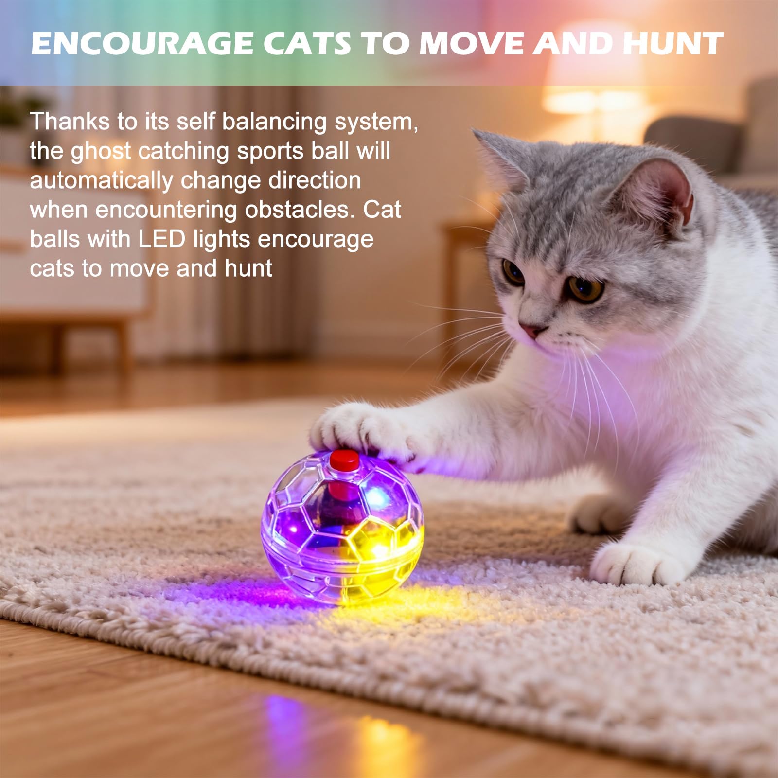 9 Stück Geisterjagd-Bewegungsbälle, Geisterjagd Katzenkugel Bewegung Bälle, Katzenspielzeug Geisterjagd-Bewegungsbälle, Katzenball Mit Led Licht, Interaktives Katzenspielzeug Ball Für Katzensport