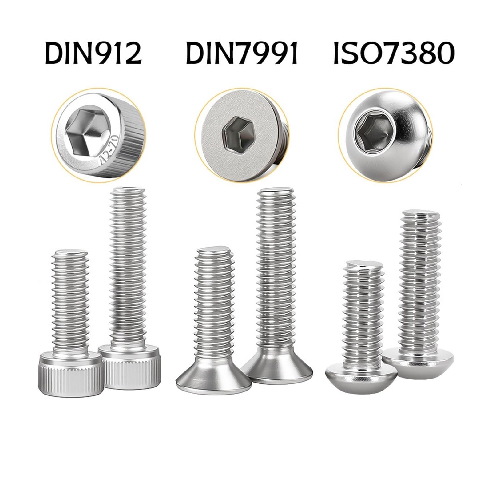 Śruba imbusowa M2-M6 ze stali nierdzewnej 304 | Maszyna metryczna sześciokątna 50-200 szt(DIN7991,M3x40(200pcs))