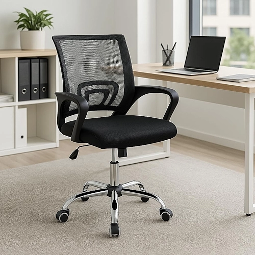 Cadeira de Escritório Secretária Diretor Base Cromada com Rodinha Giratória com Encosto Altura Ajustável Detroit Tela Mesh Preta