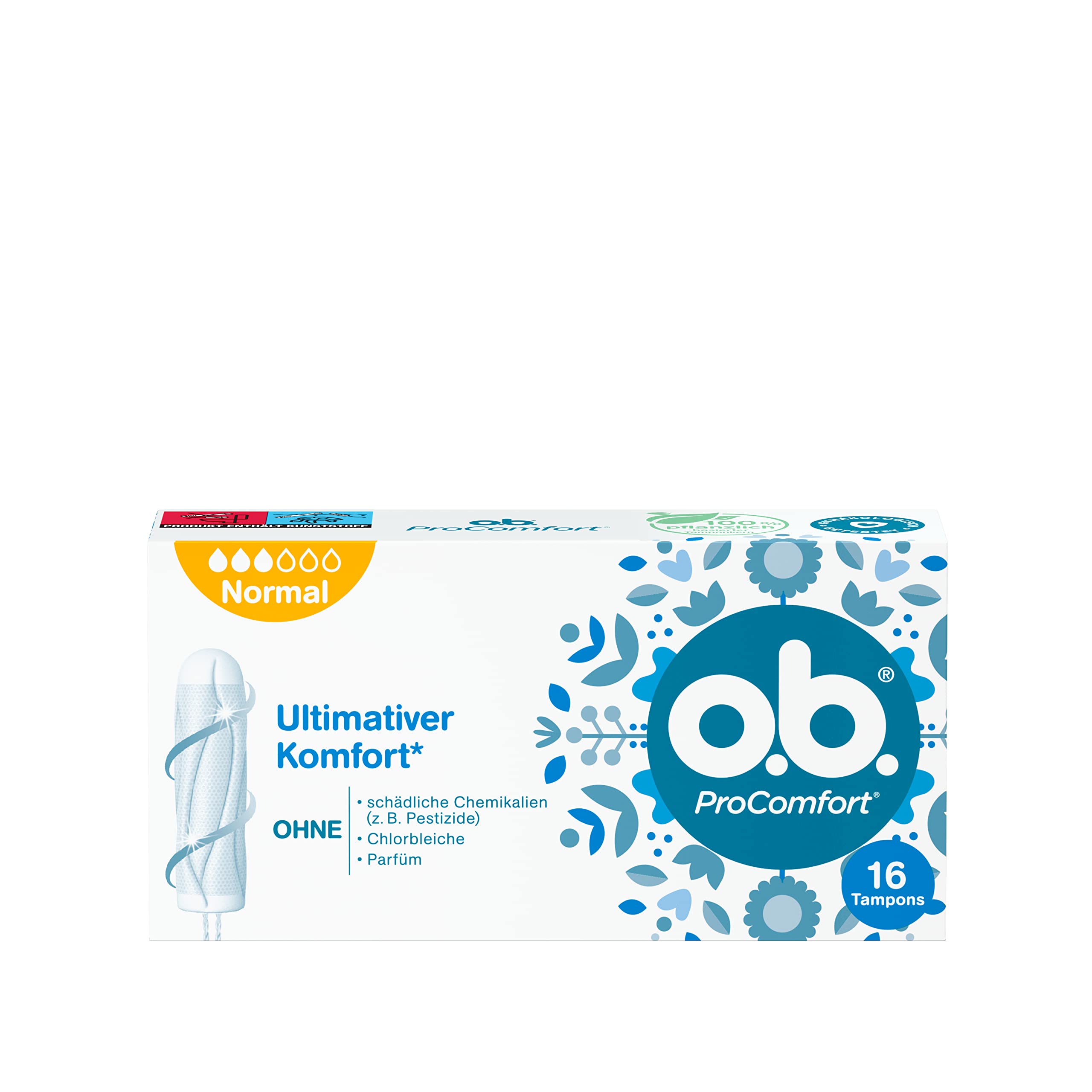 o.b. ProComfort Normal Zestaw 6 opakowań po 16 tamponów na średnie i silniejsze dni z technologią Dynamic Fit i powierzchnią SilkTouch dla najwyższego komfortu* i niezawodnej ochrony