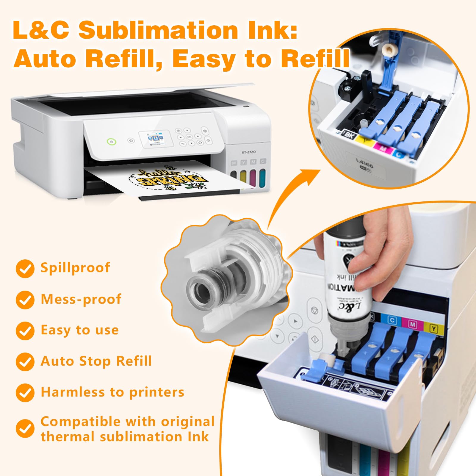 L&C Atrament sublimacyjny 500 ml do drukarki Epson Ecotank 2400 ET2830 2815 4810 ET2720 ET2760 ET2750 ET2850 EcoTank (KKCMY)