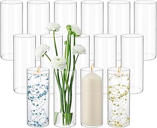 15Pack Glass Cylinder Vases for Centerpieces 10 Inch Tall Clear Flower Vases, Glass Hurricane Candle Holder Wedding Decorations, Modern Floating Candle Vase for Party Home Decor(3.35 x 10 Inch)