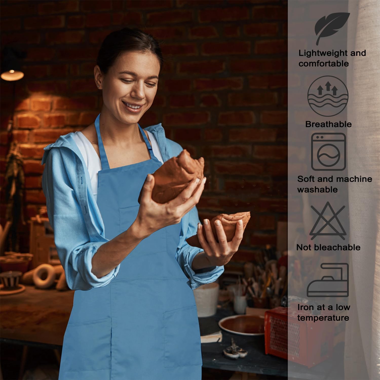 Pottery Split-Leg Make Ceramic Apron, Long Split-Leg Artist Painting Apron with 3 Pockets for Men and Women - Image 4