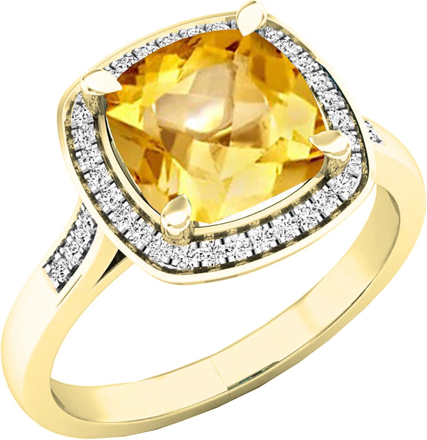Dazzlingrock Collection 10K 8 MM Cushion Gemstone & Round White Diamond Ladies Bridal Halo Engagement Ring, Yellow Gold