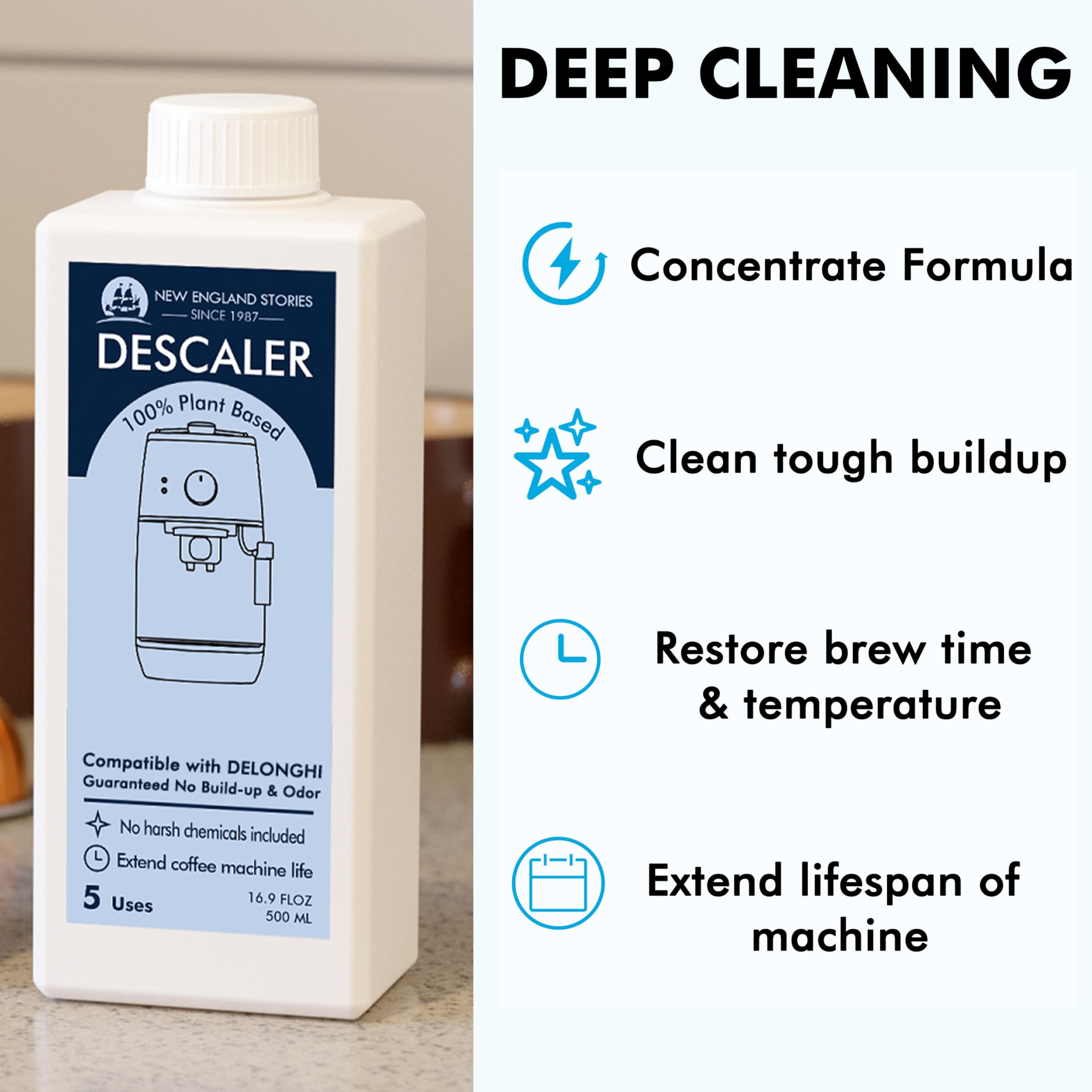 Solución de descalcificación compatible con DeLonghi, especialmente diseñada para limpiar máquinas de café Delonghi y máquinas de café Delonghi – Limpiador de cafetera espresso de 958,2 g