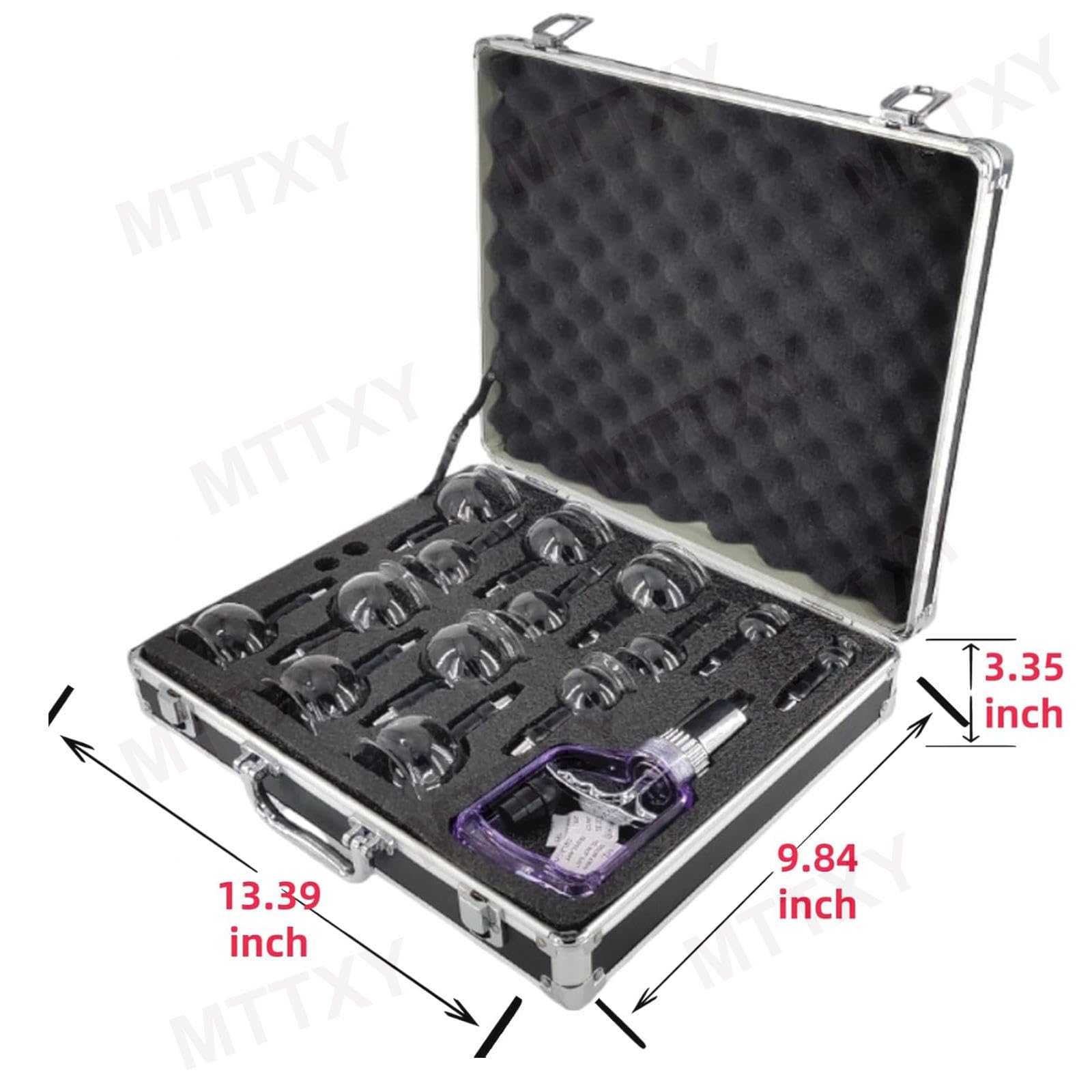 Set per terapia con coppettazione in vetro da 14 pezzi in 5 misure, coppette per massaggio con coppettazione a vuoto portatili con custodia in alluminio, terapia professionale cinese con
