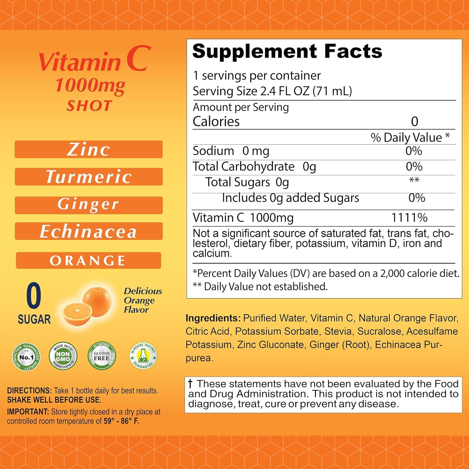 ALFA VITAMINS Vitamin C Shot 1000mg with Zinc, Ginger & Echinacea – Supports Immune Health & Daily Wellness – Orange Flavor – 2.4 FL Oz Bottle – 20 Pack — Amazon image 9