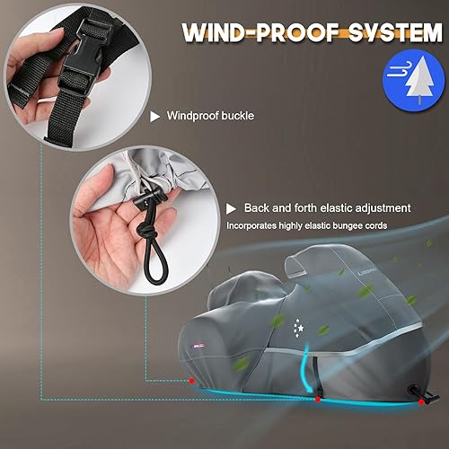 Vista 26 de Funda para motocicleta 420D resistente para todas las estaciones, universal, impermeable, protección al aire libre, 96 pulgadas, XXL, color negro