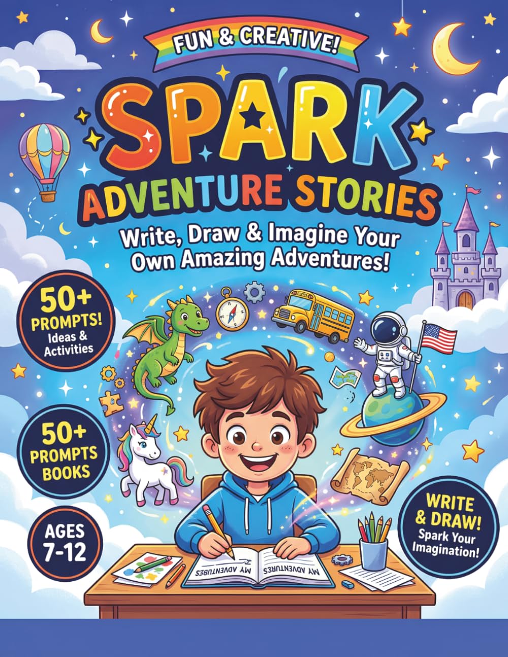 Spark Adventure Stories: Fun Imagination Boosters, Story Starters & Think Boxes to Build Confidence, Creativity & Writing Skills – Blank Lines & Draw Boxes Included