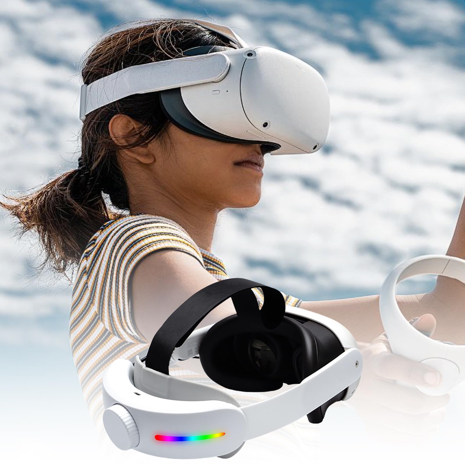Correa para la cabeza de respaldo de batería para gafas de realidad virtual, cómoda, ajustable, 4000 mAh, accesorio de alimentación con luz LED