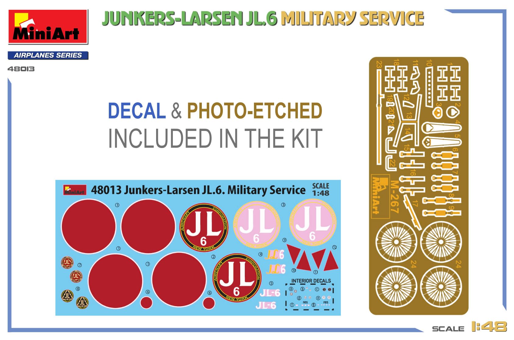 Mini Art 48013 1:48 Junkers-Larsen JL.6. Service Militaire - Reproduction fidèle, modélisme, kit Plastique, Bricolage, Loisirs, Collage, kit modèle, à Assembler