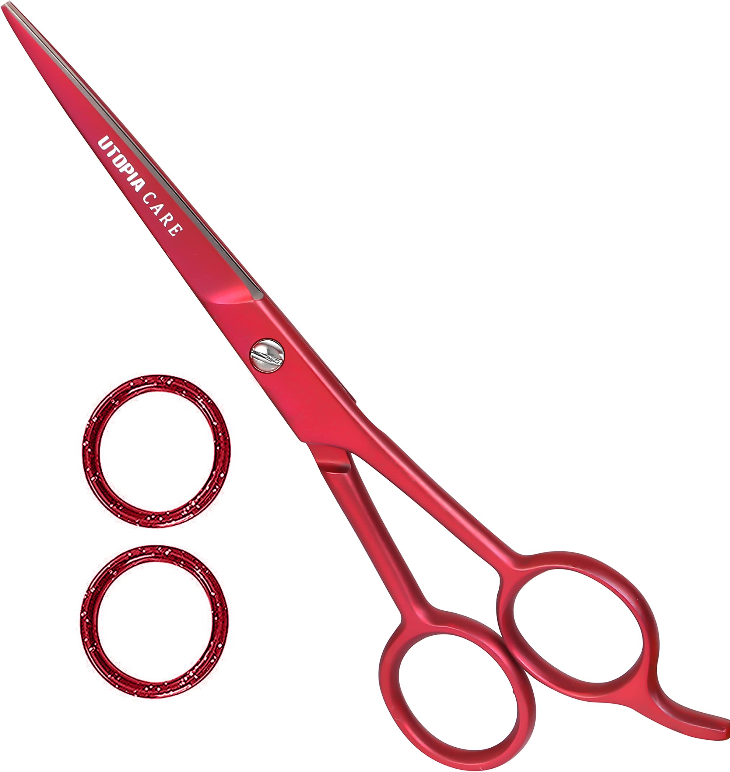 Hairdressing Scissors Hair Scissors,6.5 Inch Hair Cutting Scissor, Premium Stainless Steel Razor with Sharp Edge Blade & Salon Scissors, for Men, Women, Barber, Kids, Adults, Pets (Red)