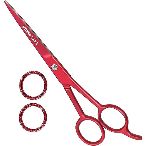 Utopia Care Hair Cutting and Hairdressing Scissors 6.5 Inch, Premium Stainless Steel Shears with Smooth Razor and Sharp Edge Blades for Salons, Men, Women and Kids, Red