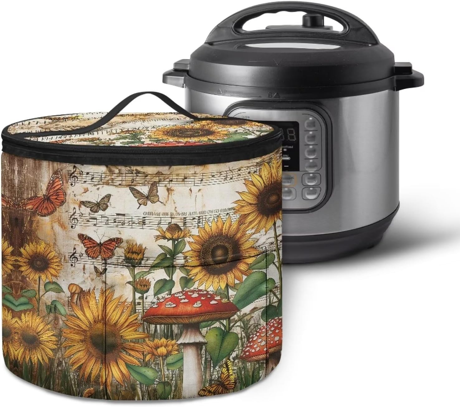 Sunflower Dust Cover Carry Bag for 6 Quart Pressure Cooker Butterfly Mushroom Kitchen Small Appliance Dust Covers Zipper Closure Insulated Rice Cooker Cover Air Fryer Carry Bag Washable