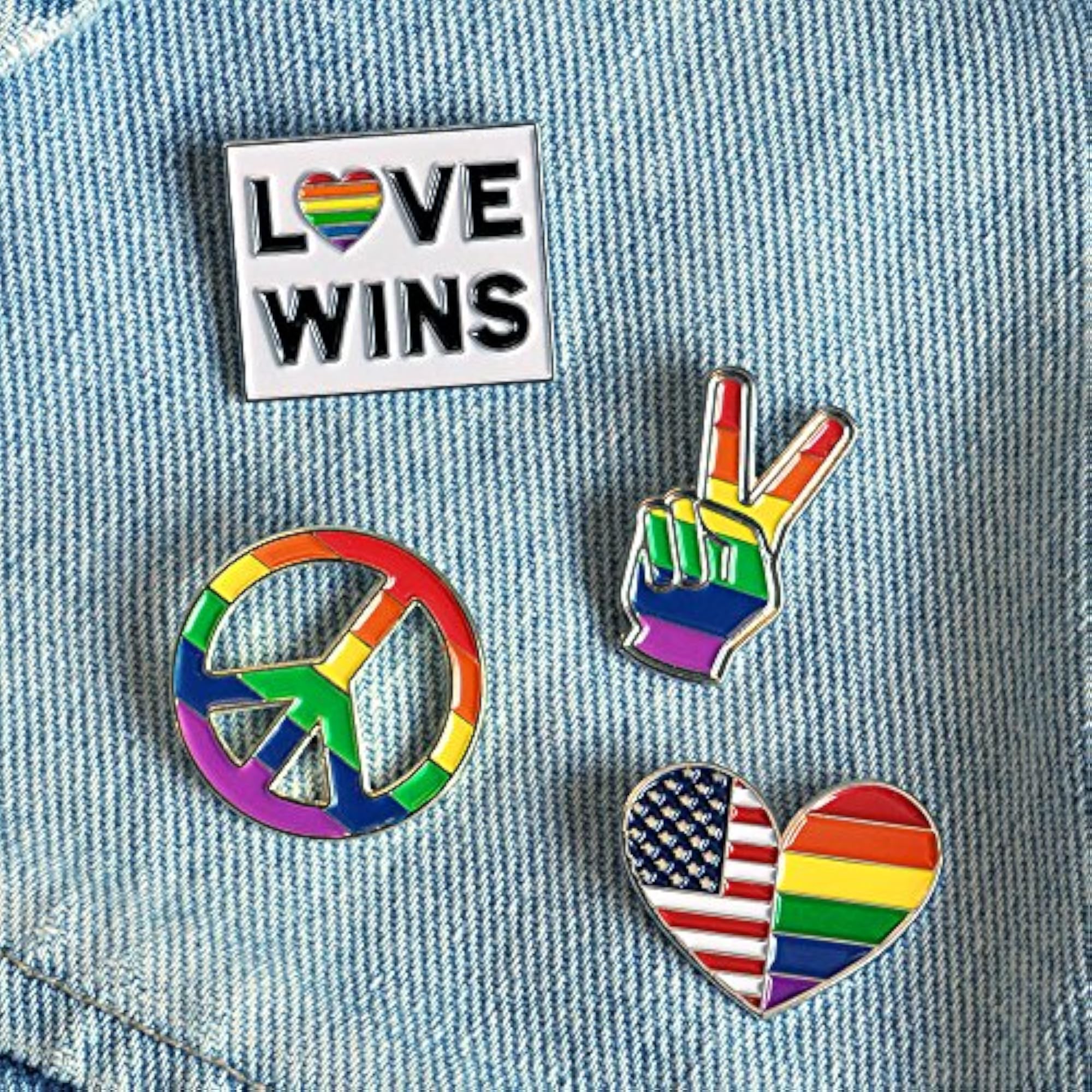 Gay Pride Rainbow Flag Love Wins Enamel Lapel Pin Set