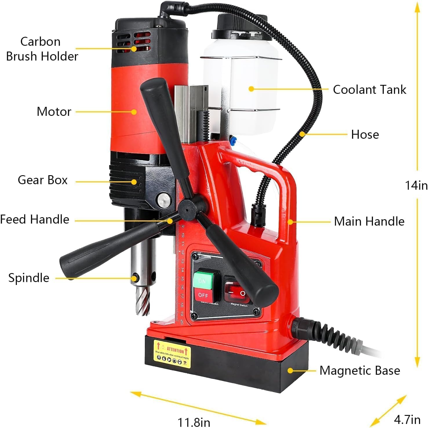 Garvee - Taladro magnético de 1550 W, taladro de columna portátil para perforación pesada, 500 rpm, 50 velocidades variables, máx. Ø 50 mm (2"), 220 V EU - Motor de cobre y luminio de alto rendimiento