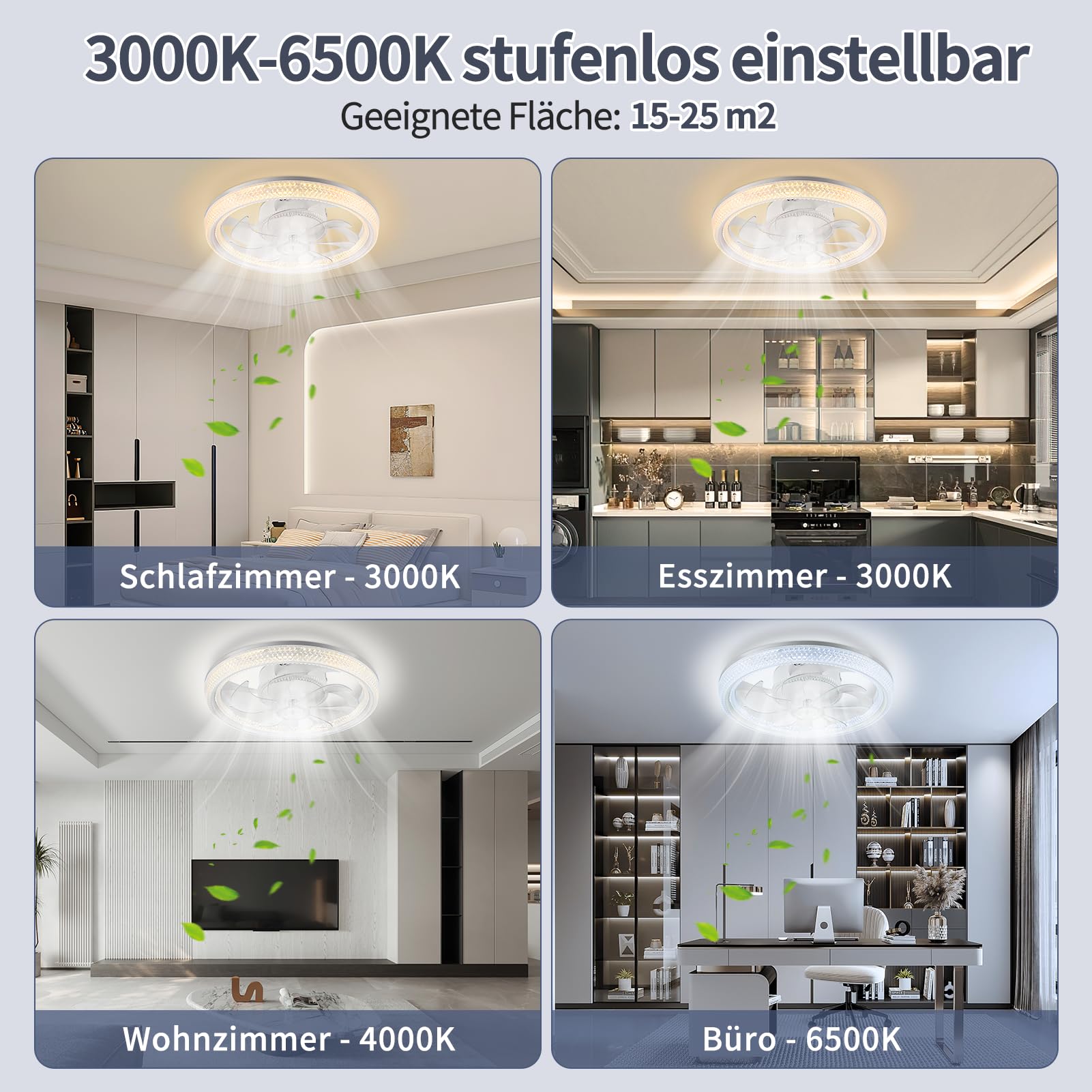 Viugreum LED Smart Deckenventilatoren mit Licht, 48cm moderne Deckenventilatorleuchten mit Fernbedienung, umkehrbarer dimmbares Deckenventilator mit Beleuchtung und Timer für Wohnzimmer, Schlafzimmer