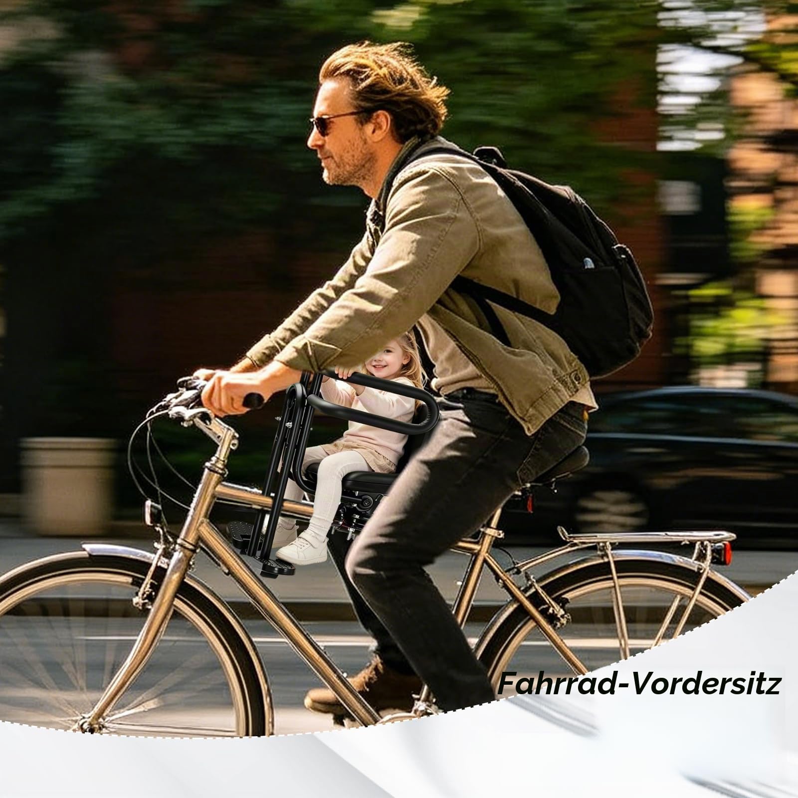 Fahrradsitz Kinder Vorne Mountainbike Vorderer Kinderfahrradsitz für Mountainbike & Cityrad Klappbare Fußstützen,Sicherheitsbügel & Gepolsterter Sitz für 2–6 Jahre (bis 30 kg)